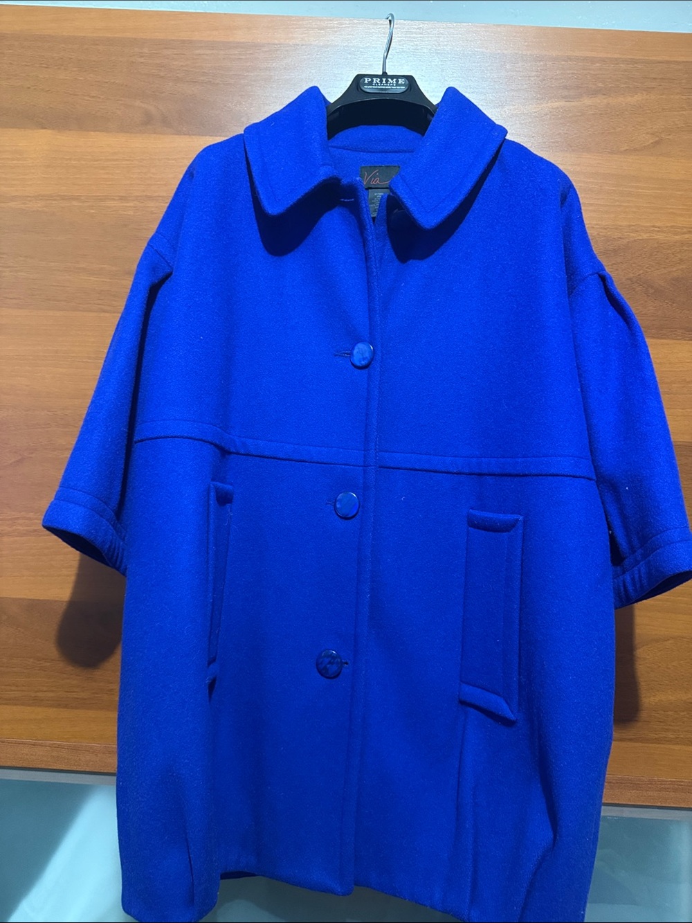 Classic Short-Sleeve Wool Coat - Royal Blue